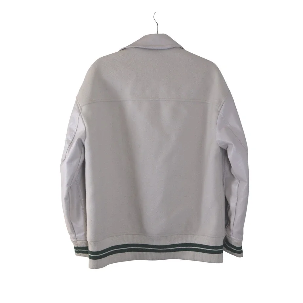 Topshop Seoul Varsity Bomber Jacket Cream Green Faux Street Wear Size S - Picture 3 of 8